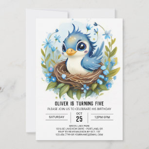 Invitation Boho Whimsical Blue Bird Anniversaire