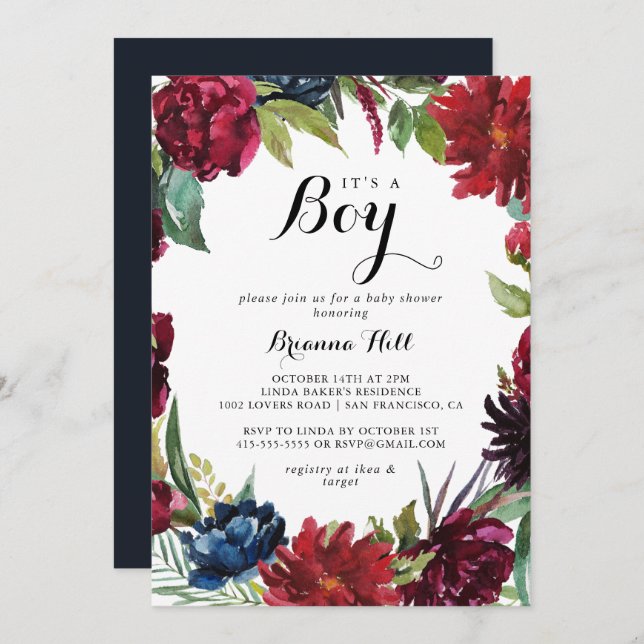 Invitation Boho Whimsical de luxe C'est un Baby shower garçon (Devant / Derrière)