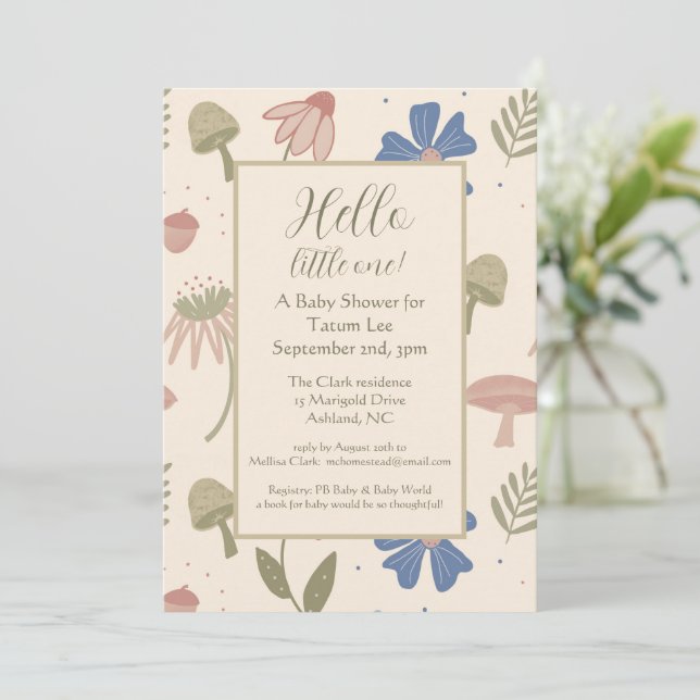 Invitation Boho Whimsical Genre Baby shower neutre (Debout devant)