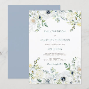 Invitation Boho White Florals Eucalyptus Feuille Mariage
