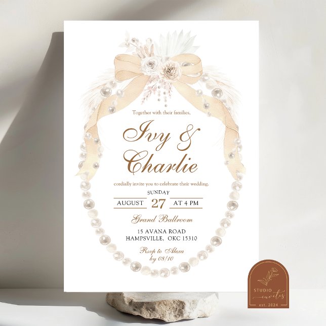 Invitation Boho White Ivory Coquette Mariage Rose (Créateur téléchargé)