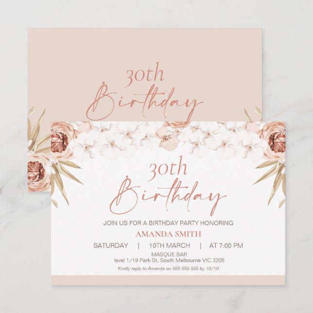 Invitation Boho White Orchards Palm Leaf 30e anniversaire (Devant / Derrière)
