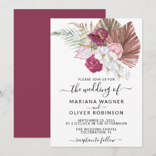 Invitation Boho White Orchidées Blush Burgundy Floral Mariage