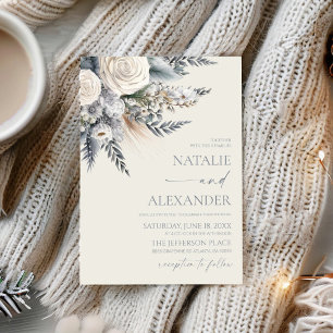 Invitation Boho White Rose Floral Mariage Jardin