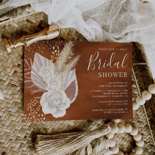Invitation Boho White Rose Pampas Terracotta Fête des mariées