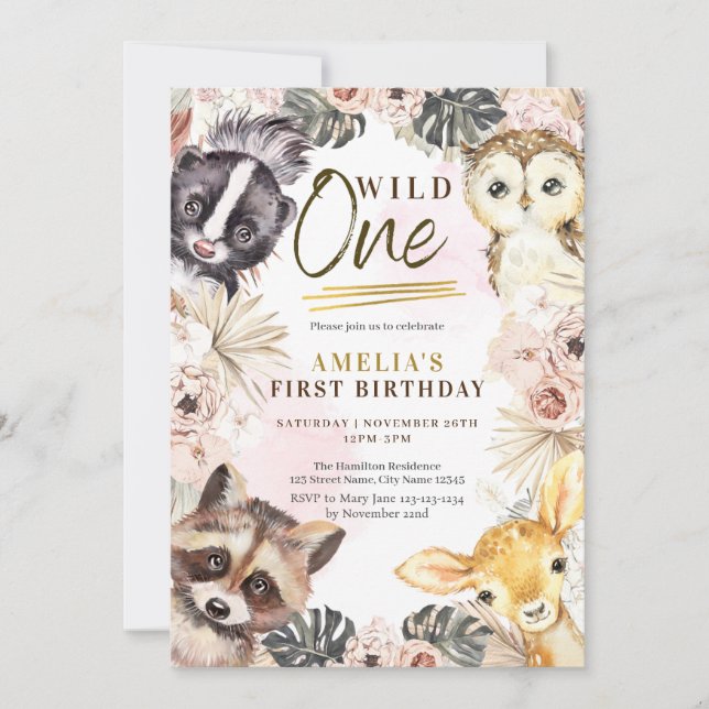 Invitation Boho Wild One Boho Woodland premier anniversaire (Devant)