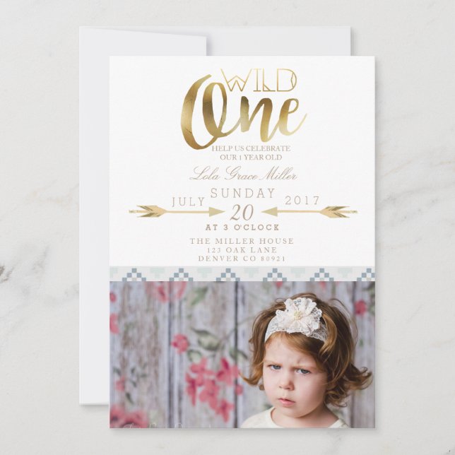 Invitation Boho Wild One | Première fête d'anniversaire (Devant)