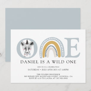 Invitation Boho Wild One Watercolor Fox Boy's First Birthday