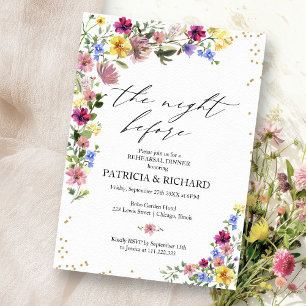 Invitation Boho Wildflower La Nuit Avant le Dîner de Répétiti