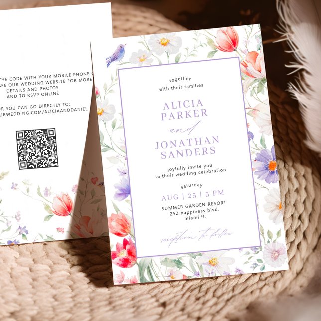 Invitation Boho wildflower lavender all in one QR wedding (Créateur téléchargé)