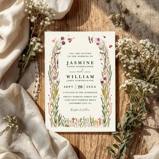 Invitation Boho Wildflowers Mushroom Magic QR Code Wedding (Créateur téléchargé)