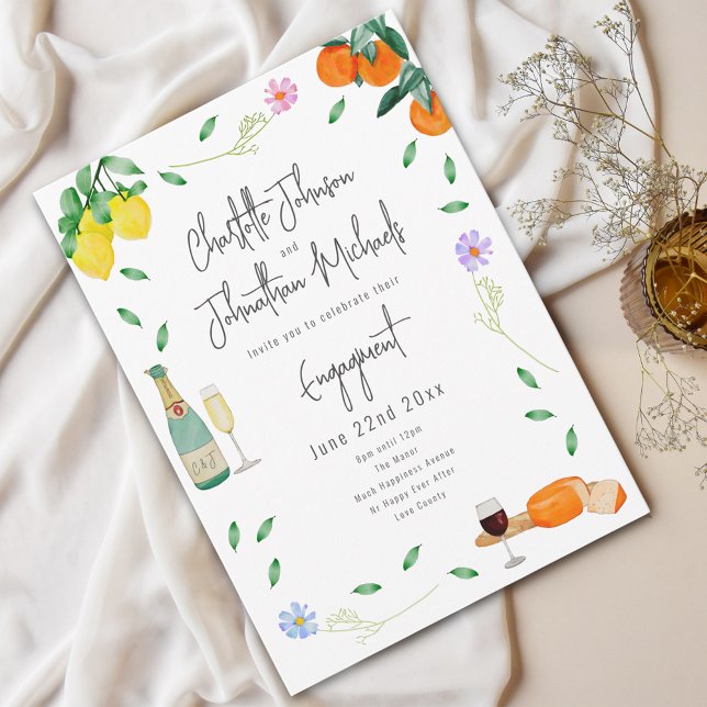 Invitation Boho Wine and Cheese (Boho chic wine and cheese watercolor floral Wedding engagement party invitation )