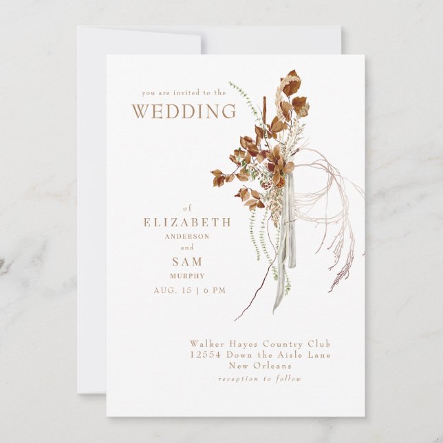 Invitation Boho Wispy Blanc Aucun Mariage Parent (Devant)
