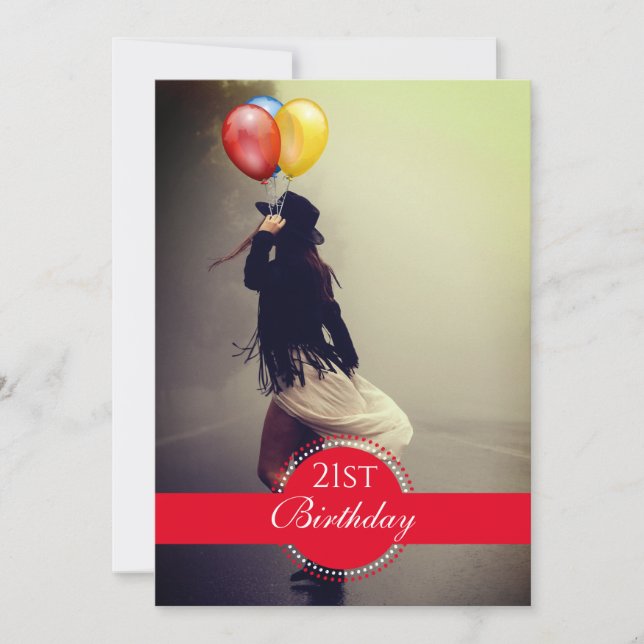 Invitation Boho Woman in Casquette Balloons 21e fête d'annive (Devant)