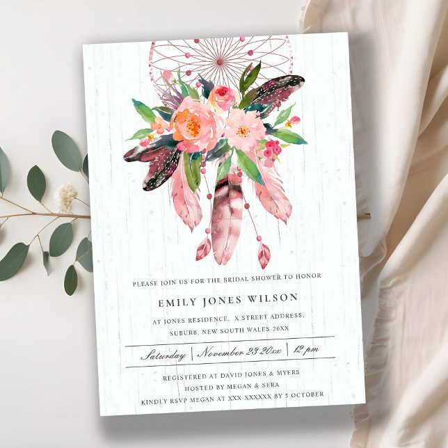 INVITATION BOHO WOOD BLUSH RÊVE CATCHER FÊTE DES MARIÉES FLOR (Créateur téléchargé)