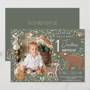 Invitation Boho Woodland Animaux 1er anniversaire