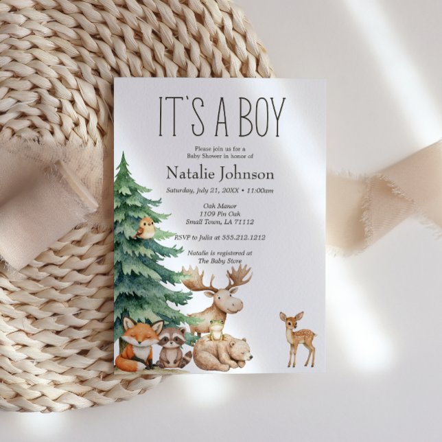 Invitation Boho Woodland Animaux Baby shower garçon (Créateur téléchargé)