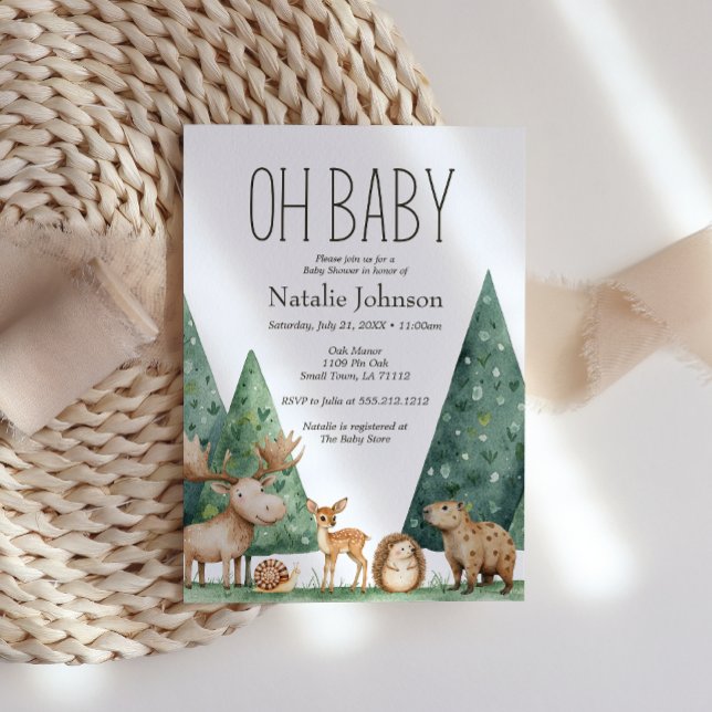 Invitation Boho Woodland Animaux Oh Baby shower (Créateur téléchargé)