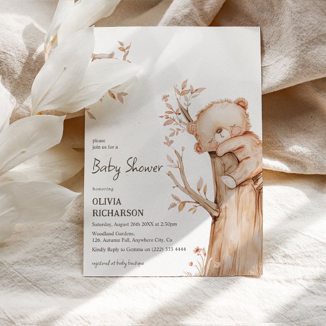 Invitation Boho Woodland Bear & Tree Baby shower (Créateur téléchargé)