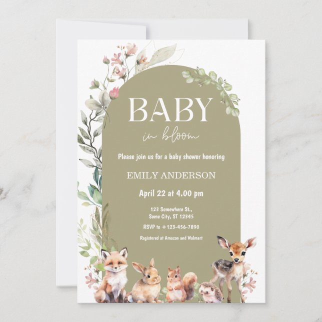 Invitation Boho Woodland Forest Animals Baby Shower (Devant)