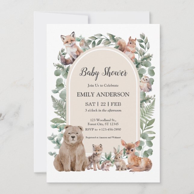 Invitation Boho Woodland Forest Animals Baby Shower Invitatio (Devant)