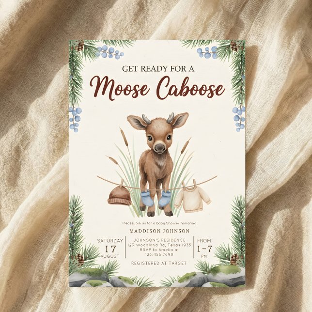 Invitation boho woodland moose greenery baby shower (Créateur téléchargé)
