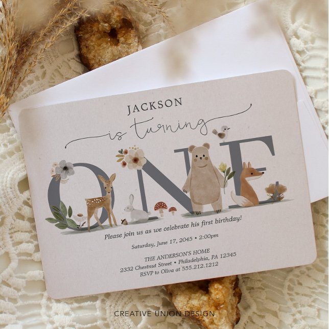 Invitation Boho Woodland Premier anniversaire (Créateur téléchargé)