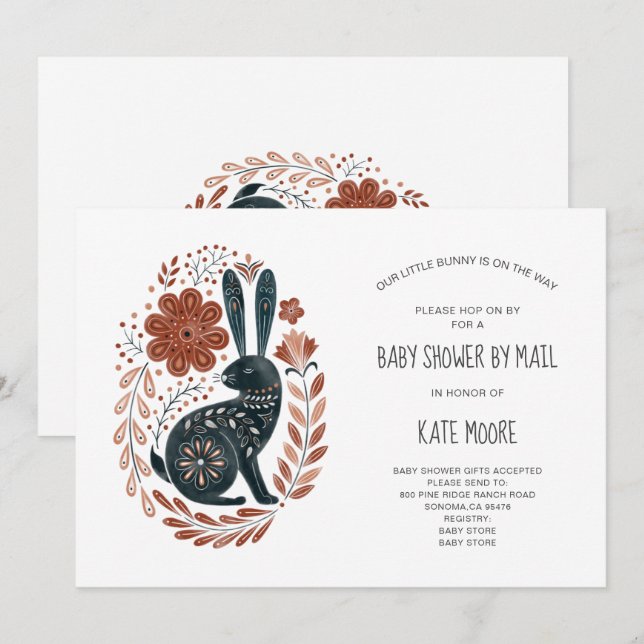 Invitation Boho Woodlands Rabbit Baby shower par la poste (Devant / Derrière)