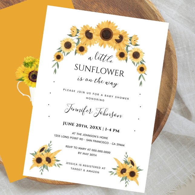 Invitation Boho Yellow Little Sunflower Baby shower (Créateur téléchargé)