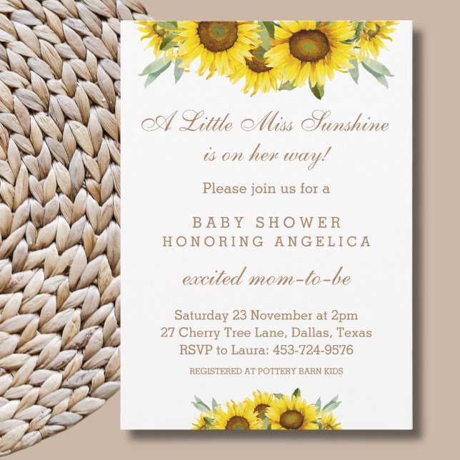 Invitation Boho Yellow Sunflower Baby Girl Douche (Créateur téléchargé)