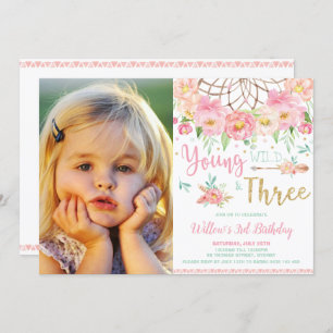 Invitation Boho Young Wild et trois 3ème anniversaire fille p