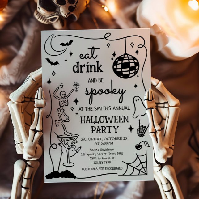 Invitation Boire à manger et Cocktail Éffrayant Fête d'Hallow (Eat Drink and Spooky Halloween Party Invitation)