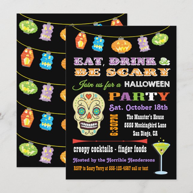 Invitation Boire à manger et être effrayant Halloween fêtes I (Devant / Derrière)