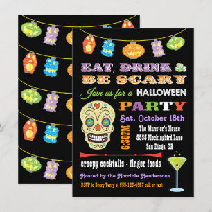 Invitation Boire à manger et être effrayant Halloween fêtes I