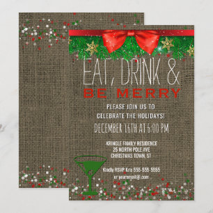 Invitation Boire à manger Soyez Joyeux Rustic Holiday Cocktai