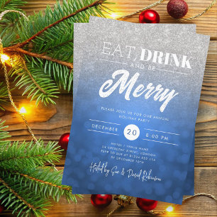 Invitation Boire à manger Soyez Joyeux Silver Navy Bokeh Fête