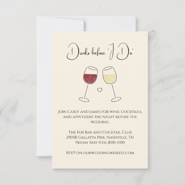 Invitation Boire avant de faire rouge blanc vin Mariage répét (Devant)