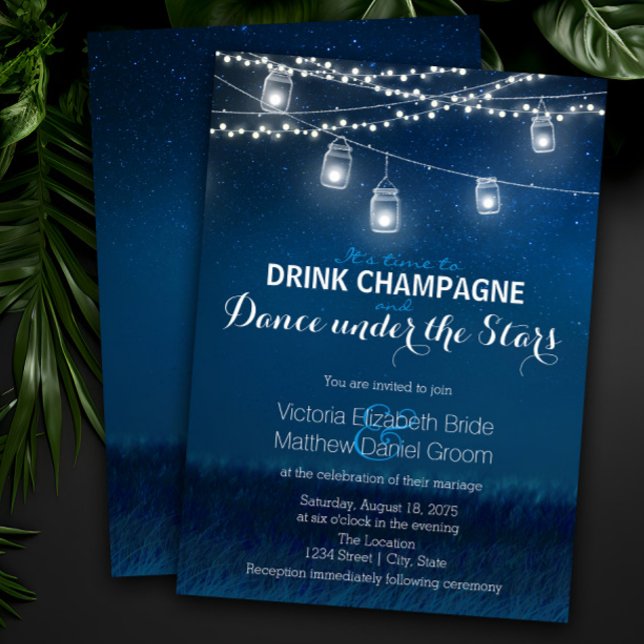 Invitation Boire Champagne Danser Sous Les Étoiles Mason Jar (Créateur téléchargé)