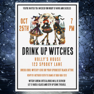 Invitation Boire des sorcières Dames Nuit Halloween Vin Nuit