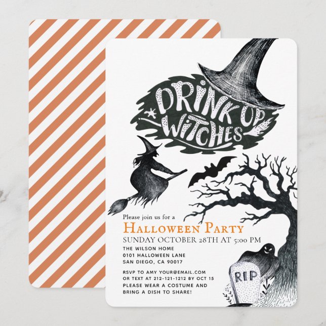 Invitation Boire des sorcières fête d'Halloween (Devant / Derrière)