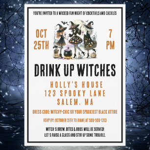 Invitation Boire des sorcières Filles Halloween de nuit