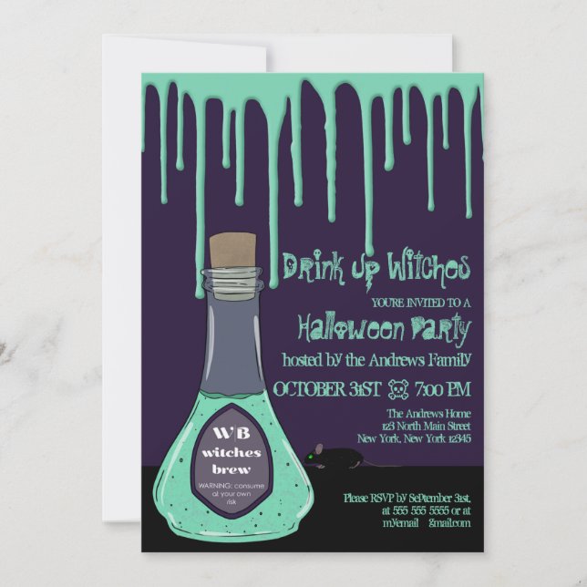 Invitation Boire des sorcières Green Potion Drips Halloween (Devant)