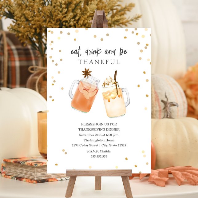 Invitation Boire Et Être Heureux Dîner Thanksgiving Boissons (Créateur téléchargé)