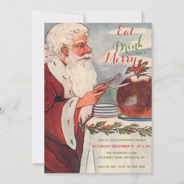 Invitation Boire et être Joyeux Père Noël Christmas Pudding P (Devant)