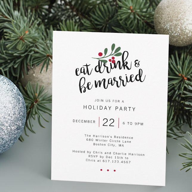 Invitation Boire et être marié Fête de Vacances (Eat Drink and Be Married Holiday Party Invitation)