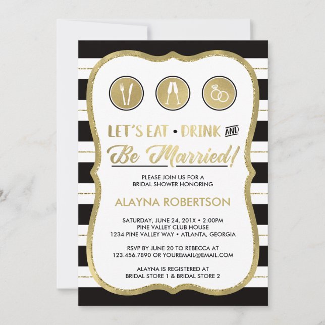 Invitation Boire et être marié Invitation, Faux Gold (Devant)
