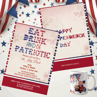 Invitation Boire et être patriotique 4 juillet Bash Shabby Ch