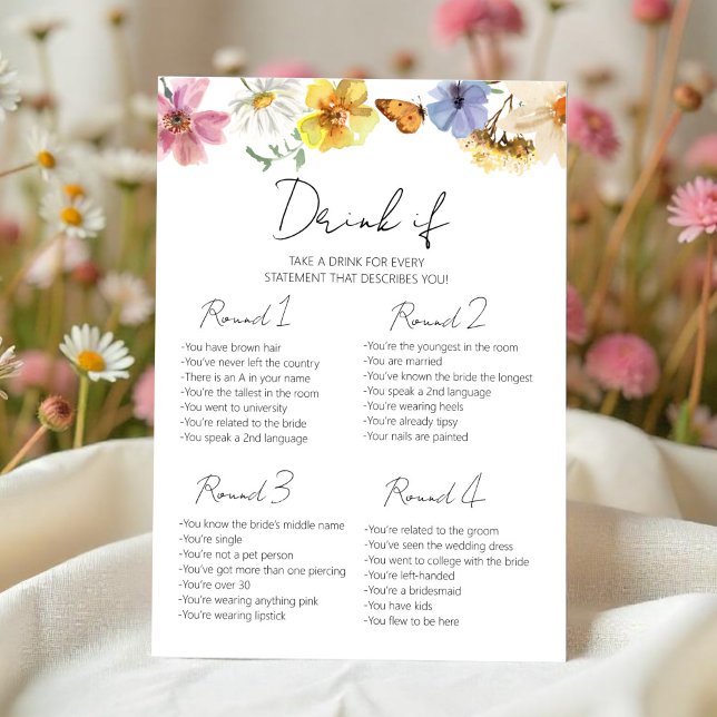 Invitation Boire si | Fleur sauvage Boho Bachelorette Game Ca (Créateur téléchargé)