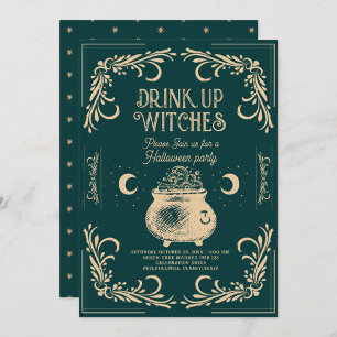 Invitation Boire vintage sorcières Halloween Party