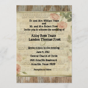 Invitation Bois ancien, musique et mariage Rose